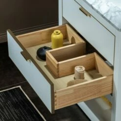 WOODBRIDGE Venice 30"x21"x33" Solid Wood Bath Vanities Side Cabinet In White And Gold Trim And Carrara Marble Vanity Top Cabinet With 3 Pre-Drilled Holes For 8-inch Widespread Faucet. -Woodbridgebath Shop 617fa8cf0e40c thumb 600x600