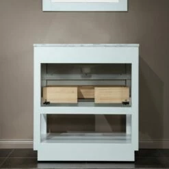 WOODBRIDGE Venice 30"x21"x33" Solid Wood Bath Vanities Side Cabinet In White And Gold Trim And Carrara Marble Vanity Top Cabinet With 3 Pre-Drilled Holes For 8-inch Widespread Faucet. -Woodbridgebath Shop 617fa8cf8115d thumb 600x600