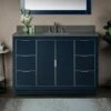 WOODBRIDGE Venice 48"x21"x33" Solid Wood Bath Vanities Side Cabinet In Navy Blue With Gold And Engineered Stone Composite Vanity Top In Dark Gray With 3 Pre-Drilled Holes For 8-inch Widespread Faucet. -Woodbridgebath Shop 618252018d22d thumb 600x600