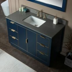 WOODBRIDGE Venice 48"x21"x33" Solid Wood Bath Vanities Side Cabinet In Navy Blue With Gold And Engineered Stone Composite Vanity Top In Dark Gray With 3 Pre-Drilled Holes For 8-inch Widespread Faucet. -Woodbridgebath Shop 6182520520f29 thumb 600x600