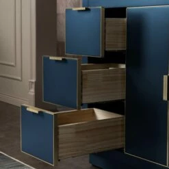 WOODBRIDGE Venice 48"x21"x33" Solid Wood Bath Vanities Side Cabinet In Navy Blue With Gold And Engineered Stone Composite Vanity Top In Dark Gray With 3 Pre-Drilled Holes For 8-inch Widespread Faucet. -Woodbridgebath Shop 6182520cee390 thumb 600x600