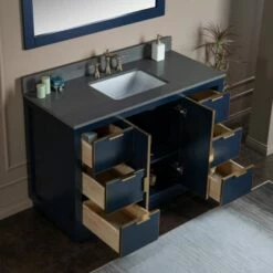 WOODBRIDGE Venice 48"x21"x33" Solid Wood Bath Vanities Side Cabinet In Navy Blue With Gold And Engineered Stone Composite Vanity Top In Dark Gray With 3 Pre-Drilled Holes For 8-inch Widespread Faucet. -Woodbridgebath Shop 6182520dab75c thumb 600x600