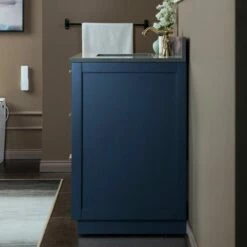 WOODBRIDGE Venice 48"x21"x33" Solid Wood Bath Vanities Side Cabinet In Navy Blue With Gold And Engineered Stone Composite Vanity Top In Dark Gray With 3 Pre-Drilled Holes For 8-inch Widespread Faucet. -Woodbridgebath Shop 61825212b3cdc thumb 600x600