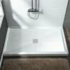 WOODBRIDGE SBR4832-1000C Solid Surface Shower Base With Recessed Trench Side Including Stainless Steel Linear Cover, 48" L X 32" W X 4" H,Center Drain White Color -Woodbridgebath Shop 61dd39a05948b thumb 600x600