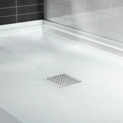 WOODBRIDGE SBR4836-1000C Solid Surface Shower Base With Recessed Trench Side Including Stainless Steel Linear Cover, 48" L X 36" W X4 H,Center Drain White Color -Woodbridgebath Shop 61dd40d96a616 thumb 600x600