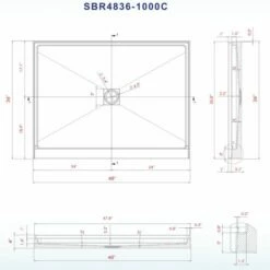 WOODBRIDGE SBR4836-1000C Solid Surface Shower Base With Recessed Trench Side Including Stainless Steel Linear Cover, 48" L X 36" W X4 H,Center Drain White Color -Woodbridgebath Shop 61dd40e1e189c thumb 600x600