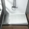 WOODBRIDGE SBR4836-1000L Solid Surface Shower Base With Recessed Trench Side Including Stainless Steel Linear Cover, 48" L X 36" W X4 H,Left Drain White Color -Woodbridgebath Shop 61dd4597aa7e1 thumb 600x600