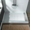 WOODBRIDGE SBR4836-1000R Solid Surface Shower Base With Recessed Trench Side Including Stainless Steel Linear Cover, 48" L X 36" W X4 H,Right Drain White Color -Woodbridgebath Shop 61dd48b18008c thumb 600x600