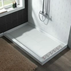 WOODBRIDGE SBR6030-1000R Solid Surface Shower Base With Recessed Trench Side Including Stainless Steel Linear Cover, 60" L X 30" W X 4" H,Right Drain White Color -Woodbridgebath Shop 61de9b8b44e8b thumb 600x600