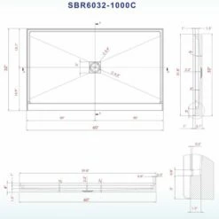 WOODBRIDGE SBR6032-1000C Solid Surface Shower Base With Recessed Trench Side Including Stainless Steel Linear Cover, 60" L X 32" W X 4" H,Center Drain White Color -Woodbridgebath Shop 61de9ce645901 thumb 600x600
