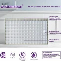WOODBRIDGE SBR6032-1000R Solid Surface Shower Base With Recessed Trench Side Including Stainless Steel Linear Cover, 60" L X 32" W X 4" H, Right Drain, White Color -Woodbridgebath Shop 61dfc5786f8bb thumb 600x600