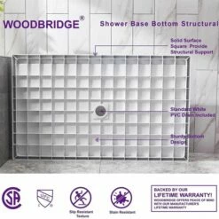 WOODBRIDGE SBR6034-1000C Solid Surface Shower Base With Recessed Trench Side Including Stainless Steel Linear Cover, 60" L X 34" W X 4" H,Center Drain White Color -Woodbridgebath Shop 61dfc68cacbc0 thumb 600x600