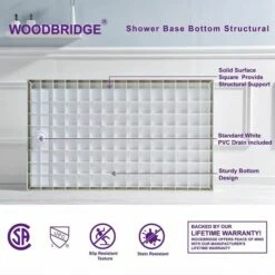 WOODBRIDGE SBR6036-1000L Solid Surface Shower Base With Recessed Trench Side Including Stainless Steel Linear Cover, 60" L X 36" W X 4" H,Left Drain White Color -Woodbridgebath Shop 61dfcb392d2a5 thumb 600x600