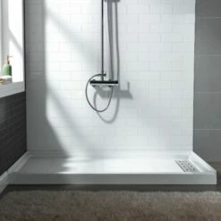 Best Seller WOODBRIDGE SBR6036-1000R Solid Surface Shower Base With Recessed Trench Side Including Stainless Steel Linear Cover, 60" L X 36" W X 4" H,Right Drain White Color -Woodbridgebath Shop 61dfcc47d7f1a thumb 600x600