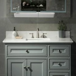 WOODBRIDGE 37" X22" Vanity Top With Single Under Mount Rectangle Bowl, Carrara White Engineered Stone, Pre-drilled With 3-hole For 8-inch Widespread Faucet Set Up Option, CALAVT3722-8 -Woodbridgebath Shop 61e672ad4345c thumb 600x600
