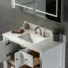 WOODBRIDGE 37" X22" Vanity Top With Single Under Mount Rectangle Bowl, Carrara White Engineered Stone, Pre-drilled With 3-hole For 8-inch Widespread Faucet Set Up Option, CALAVT3722-8 -Woodbridgebath Shop 61e672ae17517 thumb 600x600