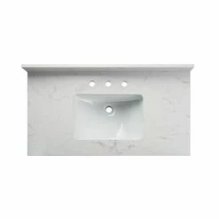 WOODBRIDGE 37" X22" Vanity Top With Single Under Mount Rectangle Bowl, Carrara White Engineered Stone, Pre-drilled With 3-hole For 8-inch Widespread Faucet Set Up Option, CALAVT3722-8 -Woodbridgebath Shop 61e672b008449 thumb 600x600
