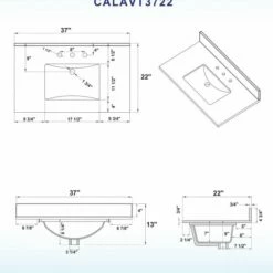 WOODBRIDGE 37" X22" Vanity Top With Single Under Mount Rectangle Bowl, Carrara White Engineered Stone, Pre-drilled With 3-hole For 8-inch Widespread Faucet Set Up Option, CALAVT3722-8 -Woodbridgebath Shop 61e672b41c32c thumb 600x600