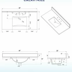 WOODBRIDGE 43" X22" Vanity Top With Single Under Mount Rectangle Bowl, Carrara White Engineered Stone, Pre-drilled With 3-hole For 8-inch Widespread Faucet Set Up Option, CALAVT4322-8 -Woodbridgebath Shop 61e674436cfa7 thumb 600x600