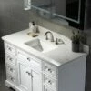 WOODBRIDGE 49"x22" Vanity Top With Single Under Mount Rectangle Bowl, Carrara White Engineered Stone, Pre-drilled With 3-hole For 8-inch Widespread Faucet Set Up Option, CALAVT4922-8 -Woodbridgebath Shop 61e6763267e47 thumb 600x600