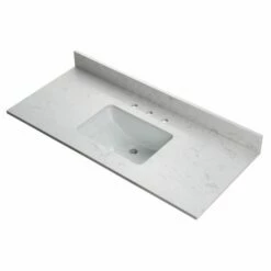 WOODBRIDGE 49"x22" Vanity Top With Single Under Mount Rectangle Bowl, Carrara White Engineered Stone, Pre-drilled With 3-hole For 8-inch Widespread Faucet Set Up Option, CALAVT4922-8 -Woodbridgebath Shop 61e67639534c9 thumb 600x600