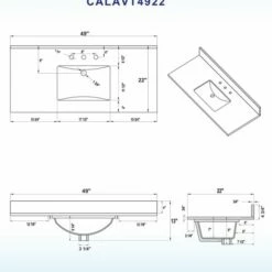 WOODBRIDGE 49"x22" Vanity Top With Single Under Mount Rectangle Bowl, Carrara White Engineered Stone, Pre-drilled With 3-hole For 8-inch Widespread Faucet Set Up Option, CALAVT4922-8 -Woodbridgebath Shop 61e6763fdb056 thumb 600x600