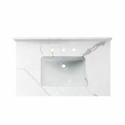 WOODBRIDGE 43" X22" Vanity Top With Single Under Mount Rectangle Bowl, Fish Belly Engineered Stone, Pre-drilled With 3-hole For 8-inch Widespread Faucet Set Up Option, FBVT4322-8