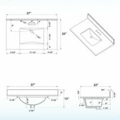 WOODBRIDGE 37" X22" Vanity Top With Single Under Mount Rectangle Bowl, Fish Belly Engineered Stone, Pre-drilled With 3-hole For 4-inch Centerset Faucet Set Up Option, FBVT3722-4 -Woodbridgebath Shop 61e6782f3b5b6 thumb 600x600
