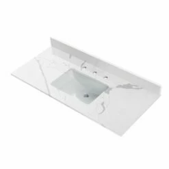 WOODBRIDGE 49"x22" Vanity Top With Single Under Mount Rectangle Bowl, Fish Belly Engineered Stone, Pre-drilled With 3-hole For 4-inch Centerset Faucet Set Up Option, FBVT4922-4