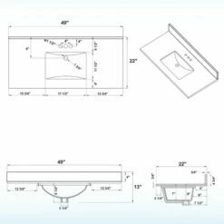 WOODBRIDGE 49"x22" Vanity Top With Single Under Mount Rectangle Bowl, Fish Belly Engineered Stone, Pre-drilled With 3-hole For 4-inch Centerset Faucet Set Up Option, FBVT4922-4 -Woodbridgebath Shop 61e6795167f47 thumb 600x600