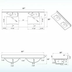 WOODBRIDGE 61" X 22" Vanity Top With Double Under Mount Rectangle Bowls, Fish Belly Engineered Stone, Pre-drilled With 3-hole For 8-inch Widespread Faucet Set Up Option, FBVT6122D-8 -Woodbridgebath Shop 61e67ad426254 thumb 600x600