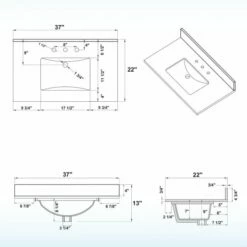 WOODBRIDGE 37" X22" Vanity Top With Single Under Mount Rectangle Bowl, Dark Gray Engineered Stone, Pre-drilled With 3-hole For 8-inch Widespread Faucet Set Up Option, DGVT3722-8 -Woodbridgebath Shop 61e67ca547e54 thumb 600x600
