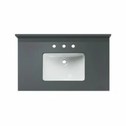 WOODBRIDGE 37" X22" Vanity Top With Single Under Mount Rectangle Bowl, Dark Gray Engineered Stone, Pre-drilled With 3-hole For 8-inch Widespread Faucet Set Up Option, DGVT3722-8 -Woodbridgebath Shop 61e67ca7f397d thumb 600x600 1