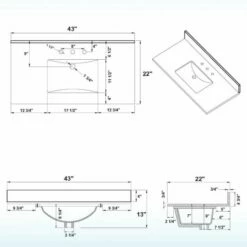 WOODBRIDGE 43" X22" Vanity Top With Single Under Mount Rectangle Bowl, Dark Gray Engineered Stone, Pre-drilled With 3-hole For 8-inch Widespread Faucet Set Up Option, DGVT4322-8 -Woodbridgebath Shop 61e67d9c7f1f0 thumb 600x600