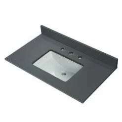 WOODBRIDGE 43" X22" Vanity Top With Single Under Mount Rectangle Bowl, Dark Gray Engineered Stone, Pre-drilled With 3-hole For 8-inch Widespread Faucet Set Up Option, DGVT4322-8