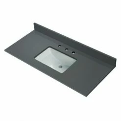 WOODBRIDGE 49"x22" Vanity Top With Single Under Mount Rectangle Bowl, Dark Gray Engineered Stone, Pre-drilled With 3-hole For 8-inch Widespread Faucet Set Up Option, DGVT4922-8