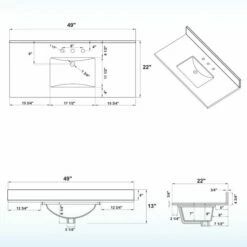 WOODBRIDGE 49"x22" Vanity Top With Single Under Mount Rectangle Bowl, Dark Gray Engineered Stone, Pre-drilled With 3-hole For 8-inch Widespread Faucet Set Up Option, DGVT4922-8 -Woodbridgebath Shop 61e67eaf986e9 thumb 600x600