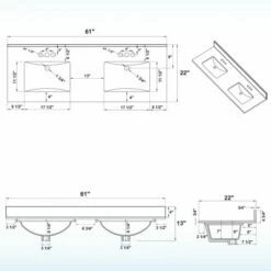 WOODBRIDGE 61" X 22" Vanity Top With Double Under Mount Rectangle Bowls, Dark Gray Engineered Stone, Pre-drilled With 3-hole For 4-inch Centerset Faucet Set Up Option, DGVT6122D-4 -Woodbridgebath Shop 61e67f9e0b16b thumb 600x600