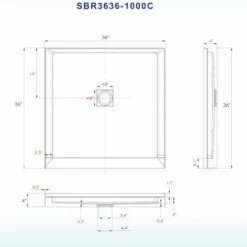 WOODBRIDGE SBR3636-1000C Solid Surface Shower Base With Recessed Trench Side Including Stainless Steel Linear Cover, 36" L X 36" W X 4" H,Center Drain White Color -Woodbridgebath Shop 621739002f91b thumb 600x600