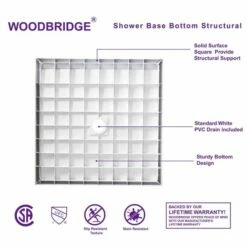 WOODBRIDGE SBR3636-1000C Solid Surface Shower Base With Recessed Trench Side Including Stainless Steel Linear Cover, 36" L X 36" W X 4" H,Center Drain White Color -Woodbridgebath Shop 621739086a609 thumb 600x600