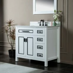 WOODBRIDGE Milan 37" Floor Mounted Single Basin Vanity Set With Solid Wood Cabinet In White And Engineered Stone Composite Vanity Top In Carrara White With Pre-installed Undermount Rectangle Bathroom Sink In White And Pre-Drilled 3-Hole For 8-inch Widesp -Woodbridgebath Shop 623ad6611f187 thumb 600x600