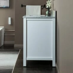 WOODBRIDGE Milan 37" Floor Mounted Single Basin Vanity Set With Solid Wood Cabinet In White, And Carrara White Marble Vanity Top With Pre-installed Undermount Rectangle Bathroom Sink In White, Pre-Drilled 3-Hole For 8-inch Widespread Faucet, Milan-3621R -Woodbridgebath Shop 623ad92e9f6bd thumb 600x600