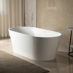 WOODBRIDGE 59 In. X 29 In. Luxury Contemporary Solid Surface Freestanding Bathtub In Matte White -Woodbridgebath Shop 6242bf5b929bd thumb 600x600