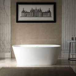WOODBRIDGE 59 In. X 29 In. Luxury Contemporary Solid Surface Freestanding Bathtub In Matte White