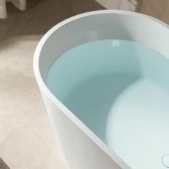 WOODBRIDGE 59 In. X 29 In. Luxury Contemporary Solid Surface Freestanding Bathtub In Matte White -Woodbridgebath Shop 6242bf65ab1bc thumb 600x600