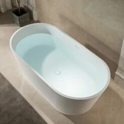 WOODBRIDGE 59 In. X 29 In. Luxury Contemporary Solid Surface Freestanding Bathtub In Matte White -Woodbridgebath Shop 6242bf66a30c0 thumb 600x600