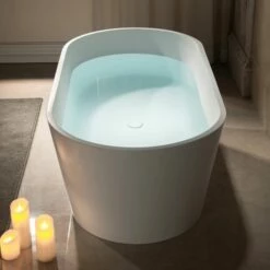 WOODBRIDGE 67 In. X 31.375 In. Luxury Contemporary Solid Surface Freestanding Bathtub In Matte White -Woodbridgebath Shop 6242c4989fa44 thumb 600x600