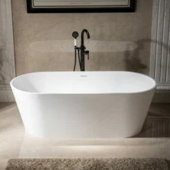 WOODBRIDGE 67 In. X 31.375 In. Luxury Contemporary Solid Surface Freestanding Bathtub In Matte White -Woodbridgebath Shop 6242c49feb9d7 thumb 600x600