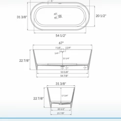 WOODBRIDGE 67 In. X 31.375 In. Luxury Contemporary Solid Surface Freestanding Bathtub In Matte White -Woodbridgebath Shop 6242c4a2d5dc1 thumb 600x600