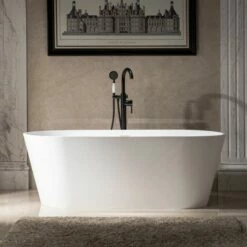 WOODBRIDGE 67 In. X 31.375 In. Luxury Contemporary Solid Surface Freestanding Bathtub In Matte White -Woodbridgebath Shop 6242c4acc12d0 thumb 600x600